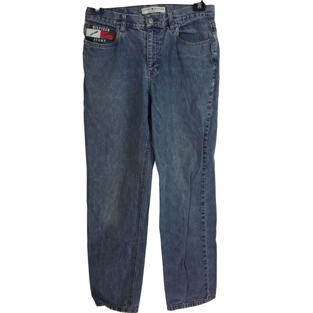 VTG 90s Tommy Hilfiger Big Flag Tapered Leg Denim Freedom Jeans Blue Size 10
